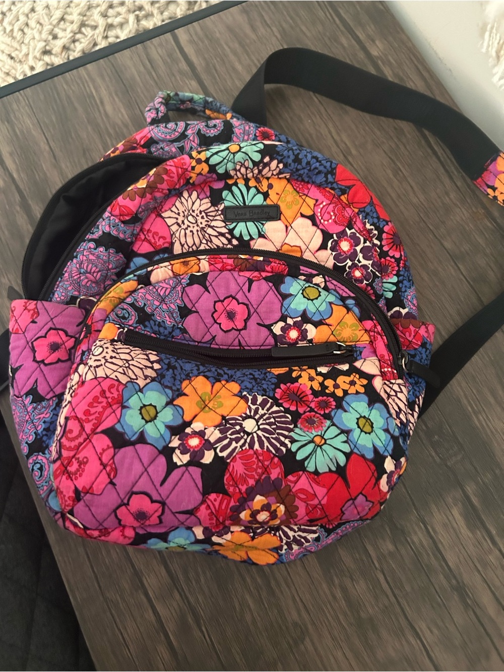Vera Bradley Floral Quilted Backpack in Pink, Purple, Blue and Orange